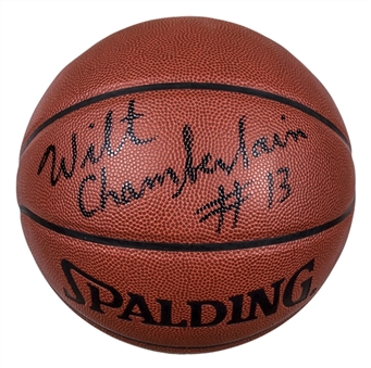 Wilt Chamberlain Signed and "#13" Inscribed Spalding Basketball (Beckett)